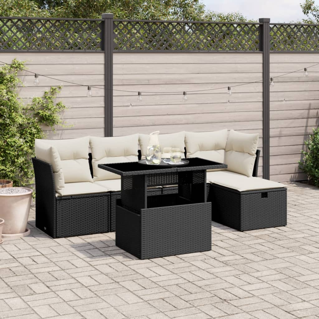 vidaXL 6-piece Lounge Set with Cushions Poly Rattan Black