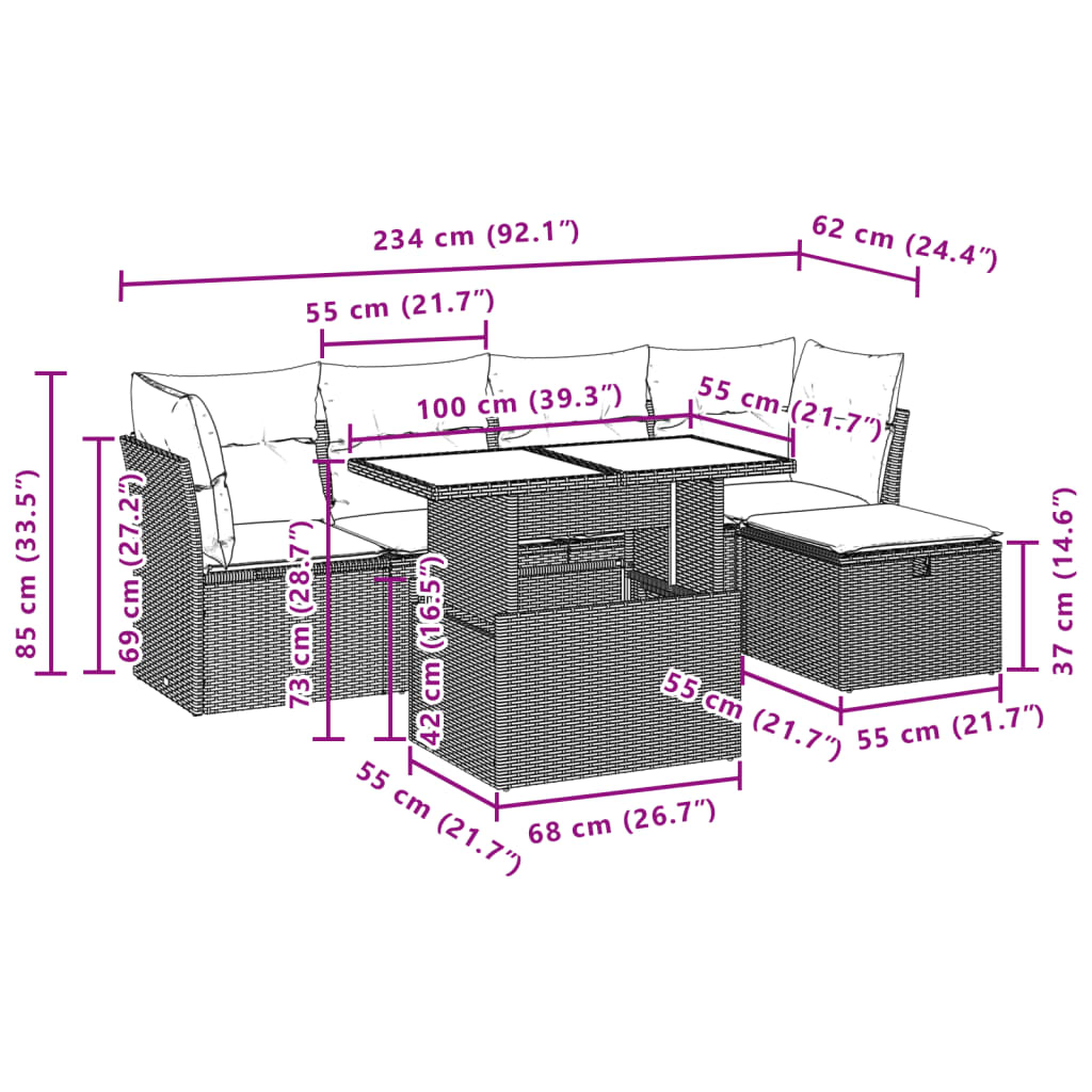 vidaXL 6-piece Lounge Set with Cushions Poly Rattan Black