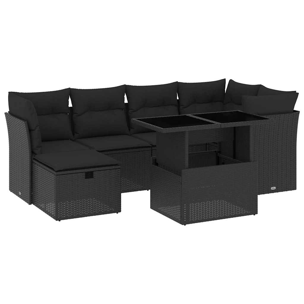 vidaXL 7-Piece Lounge Set with Cushions Poly Rattan Black