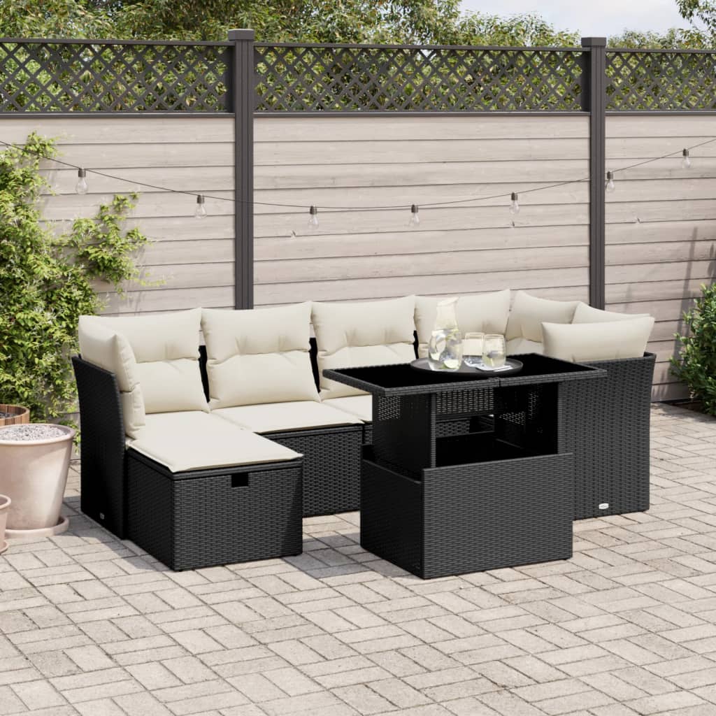 vidaXL 7-Piece Lounge Set with Cushions Poly Rattan Black