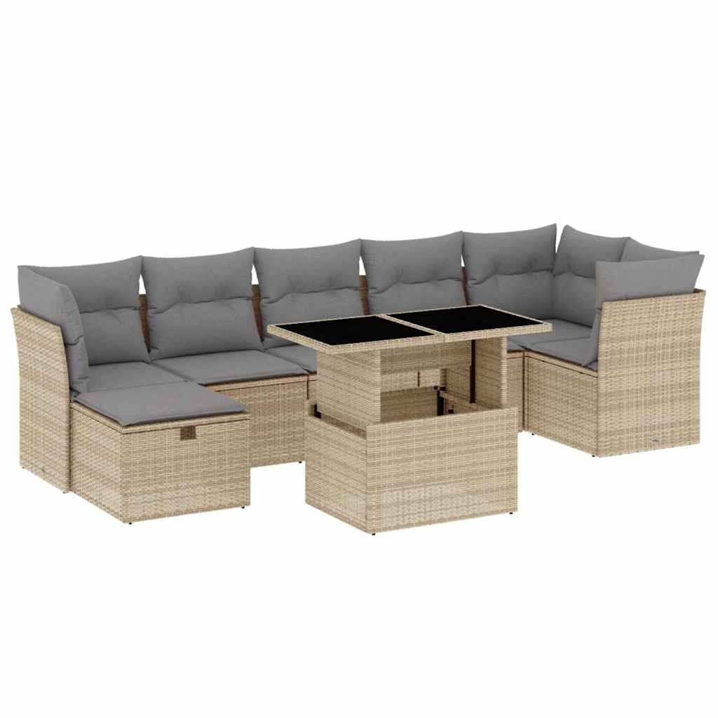 vidaXL 8-delige Loungeset met kussens poly rattan zwart