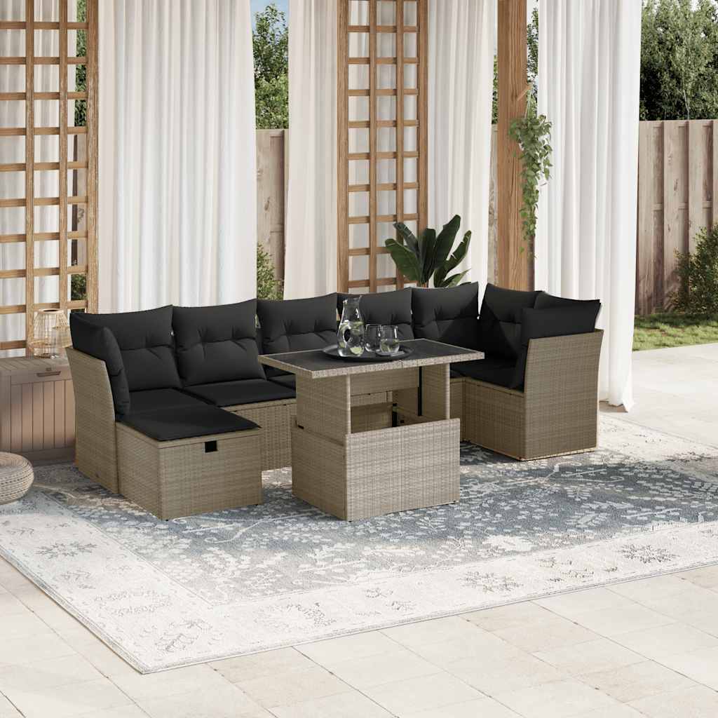 vidaXL 8-delige Loungeset met kussens poly rattan zwart