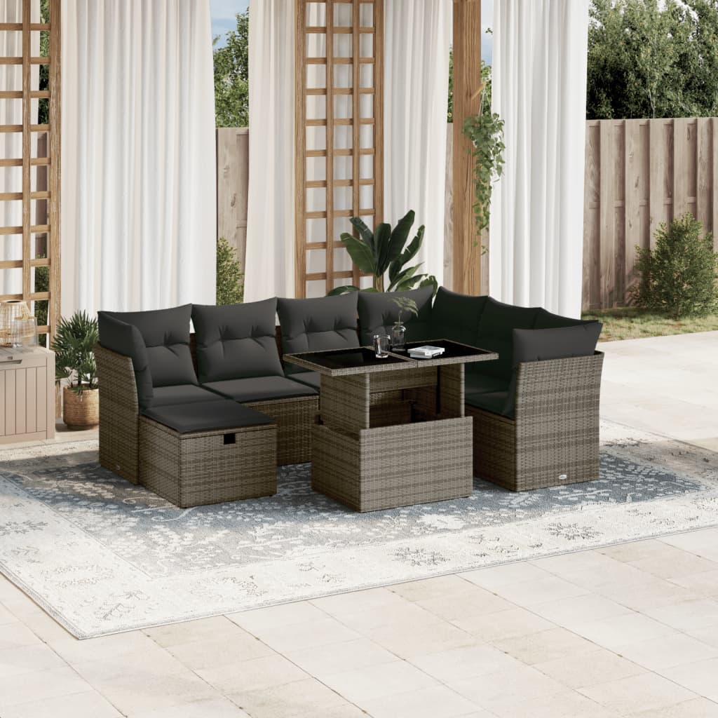 vidaXL 8-delige Loungeset met kussens poly rattan zwart