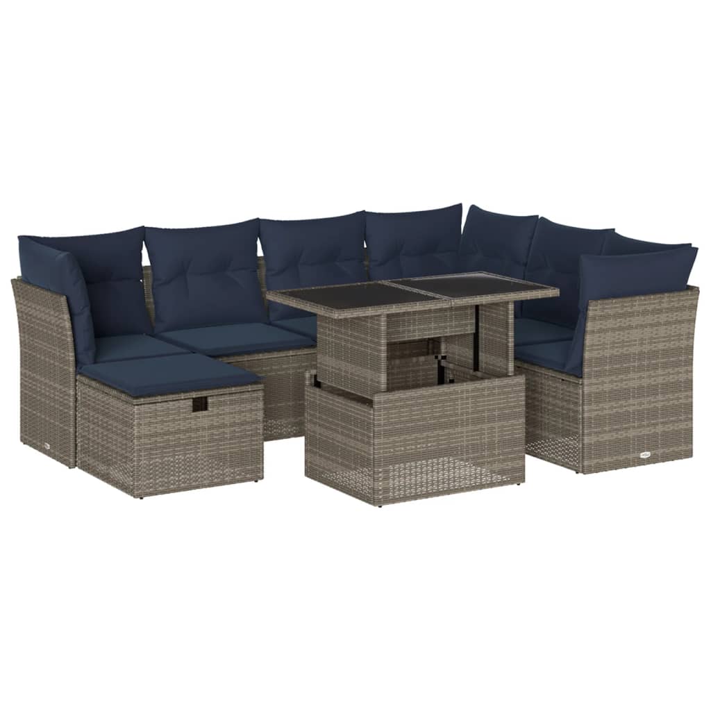 vidaXL 8-piece Garden Sofa Set with Cushions, Grey Poly Rattan