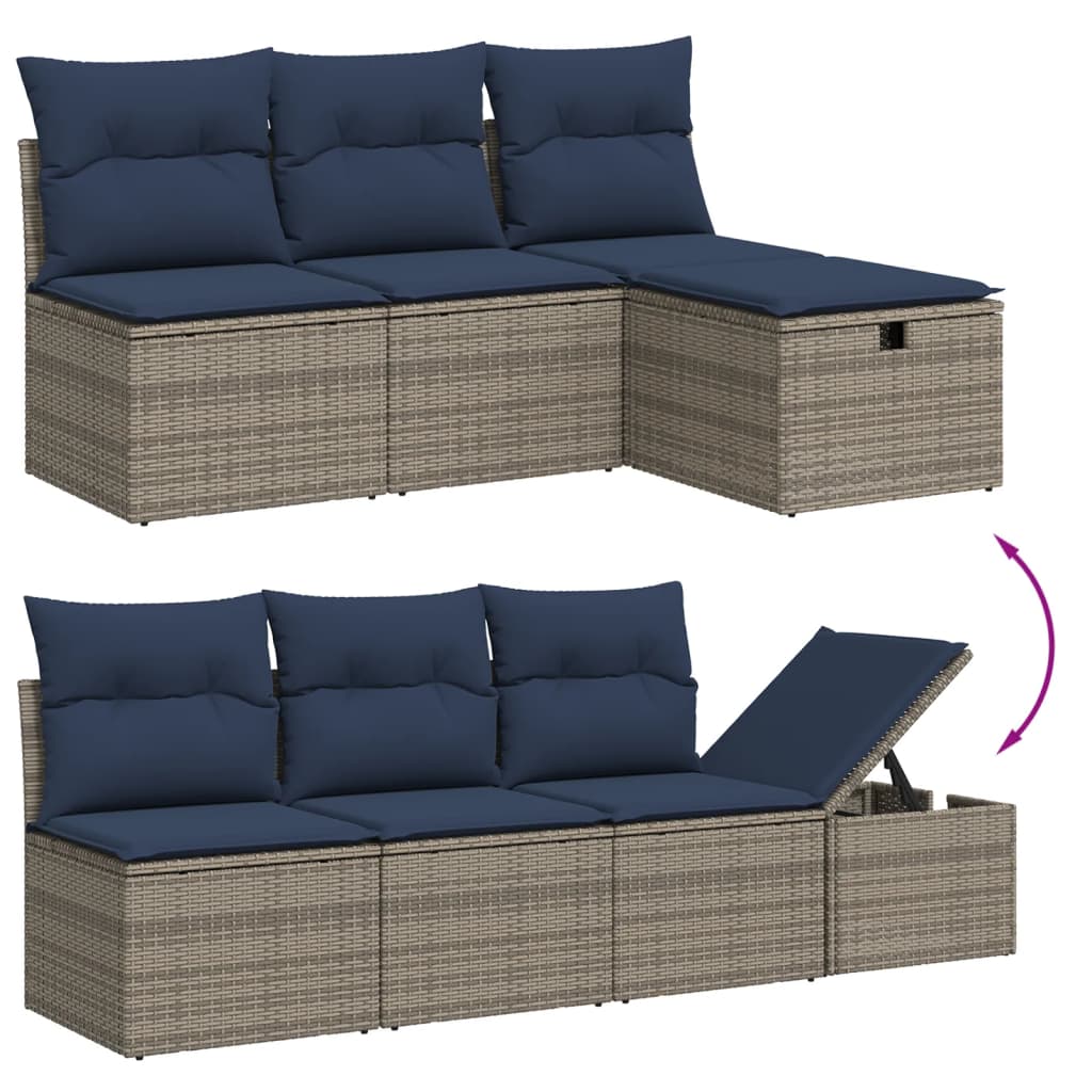 vidaXL 8-piece Garden Sofa Set with Cushions, Grey Poly Rattan