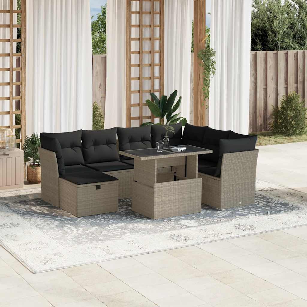 vidaXL 8-delige Loungeset met kussens poly rattan zwart