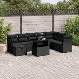 vidaXL 9-delige Loungeset met kussens poly rattan zwart