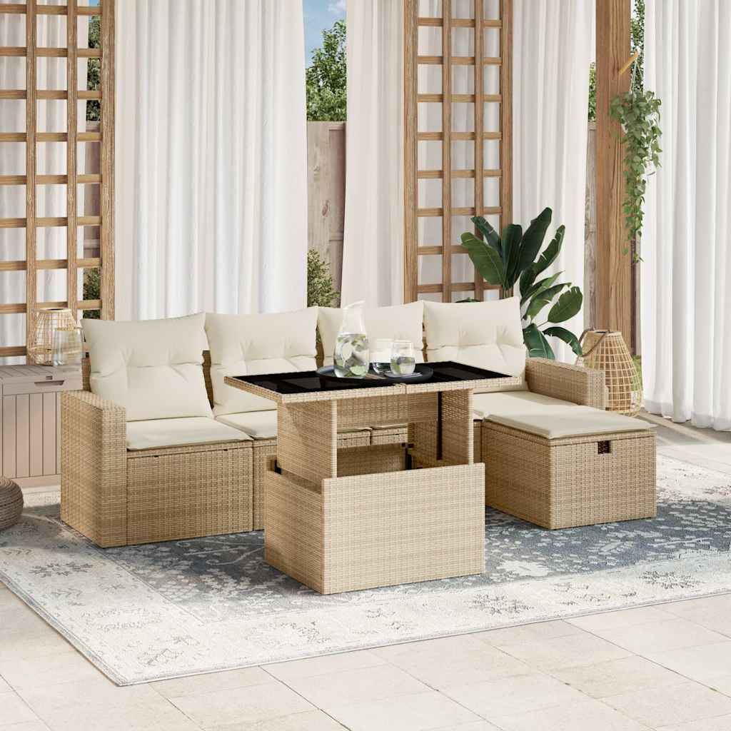 vidaXL 6-Piece Lounge Set with Cushions Poly Rattan Black