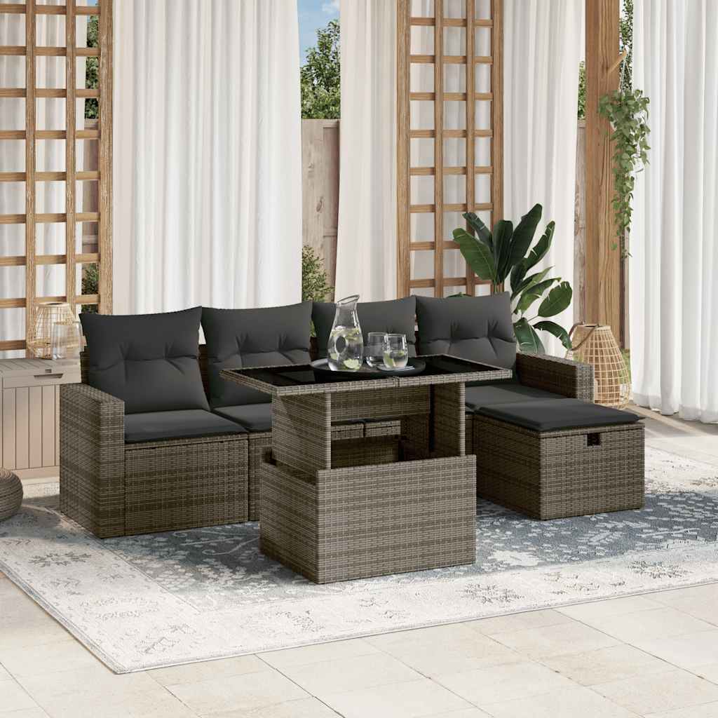 vidaXL 6-Piece Lounge Set with Cushions Poly Rattan Black