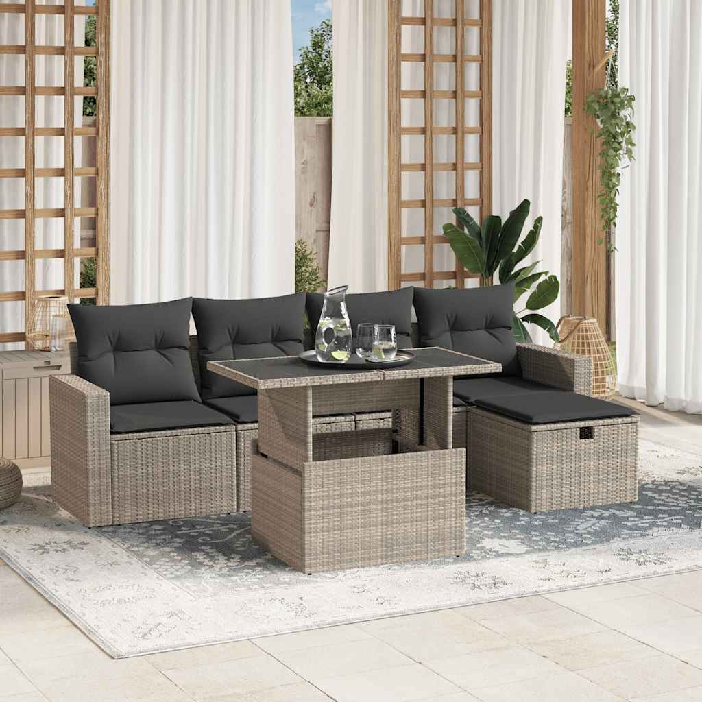 vidaXL 6-Piece Lounge Set with Cushions Poly Rattan Black
