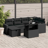 vidaXL 7-delige Loungeset met kussens poly rattan zwart
