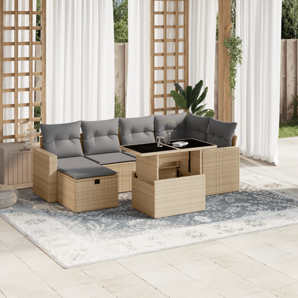 vidaXL 7-delige Loungeset met kussens poly rattan zwart