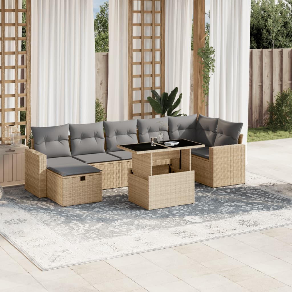 vidaXL 8-delige Loungeset met kussens poly rattan zwart