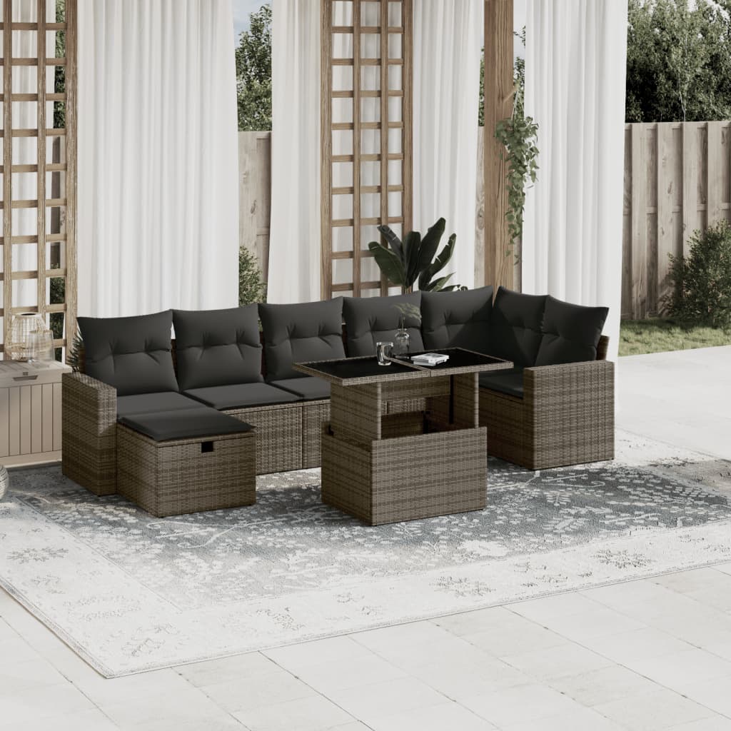 vidaXL 8-delige Loungeset met kussens poly rattan zwart