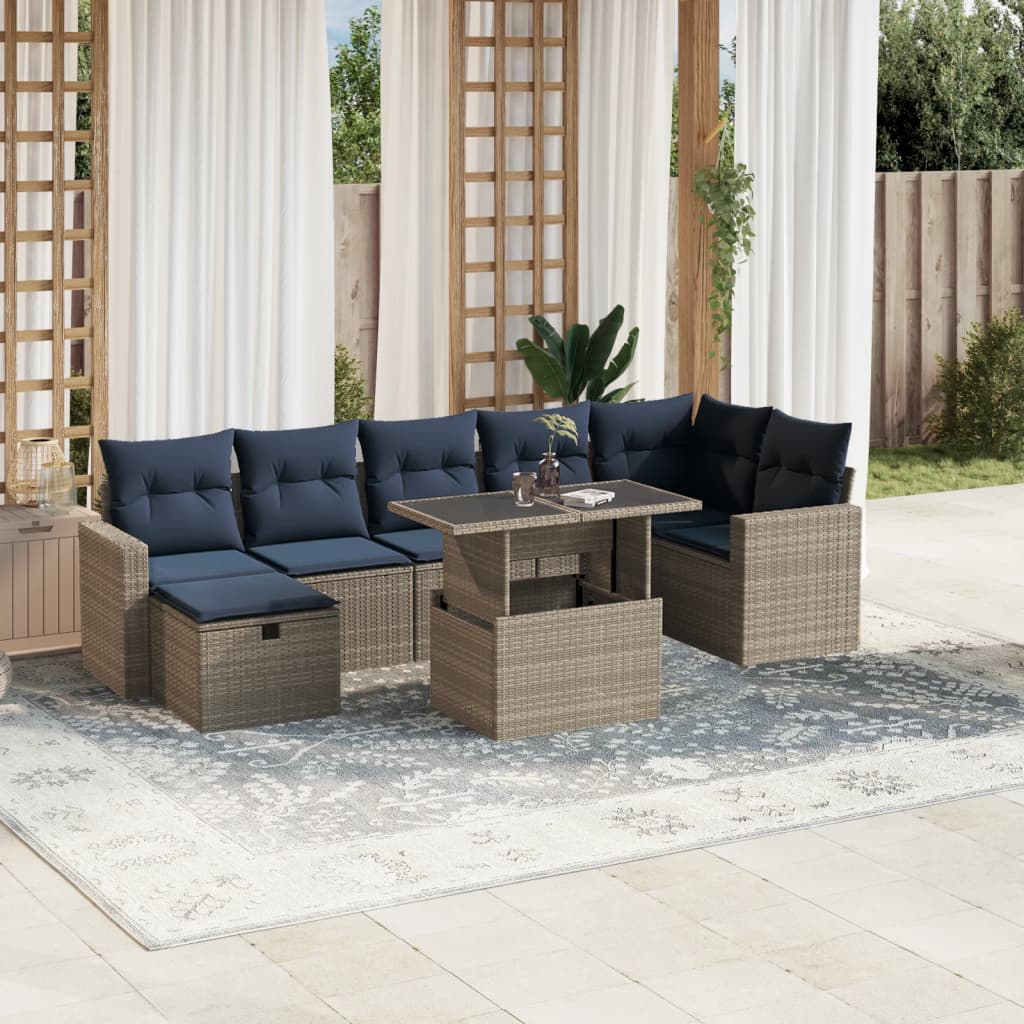 vidaXL 8-delige tuinbankset met kussens, zwart polyrotan