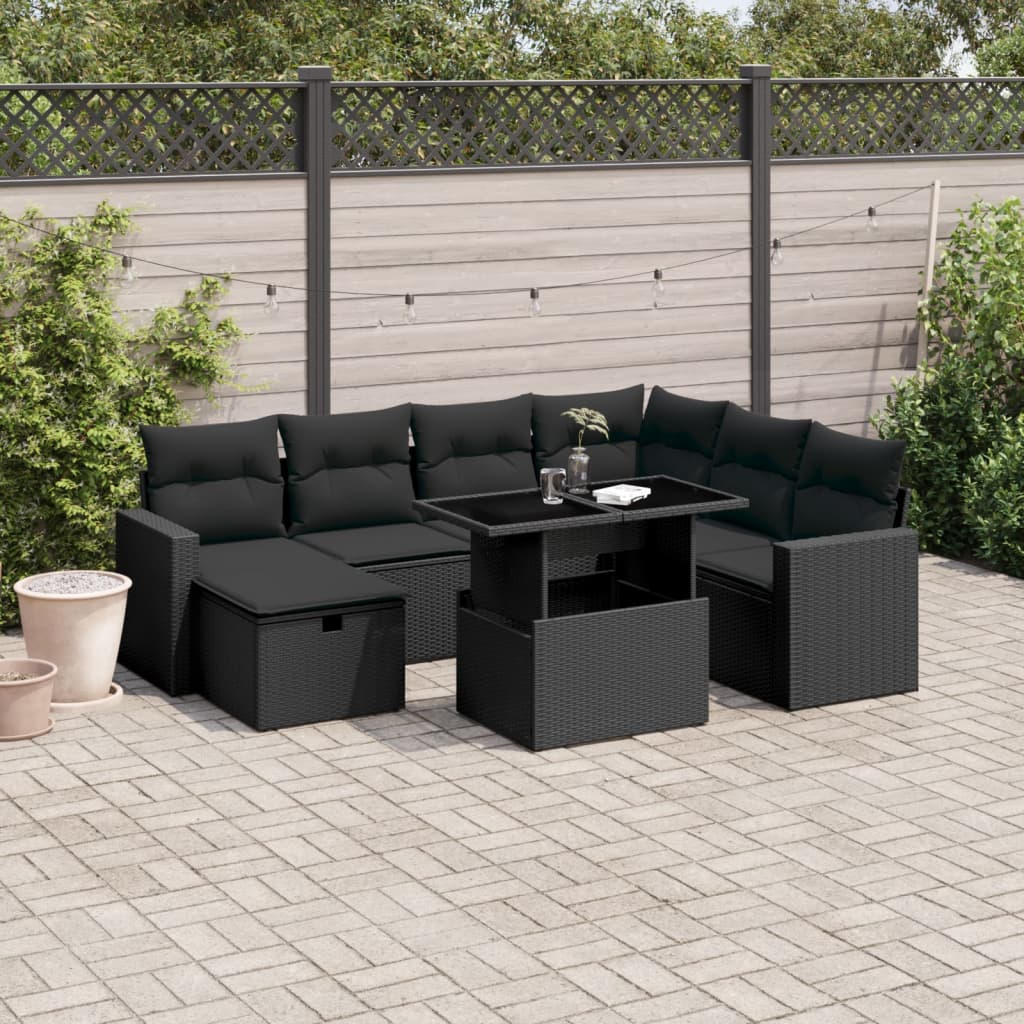 vidaXL 8-Piece Lounge Set with Cushions Poly Rattan Black