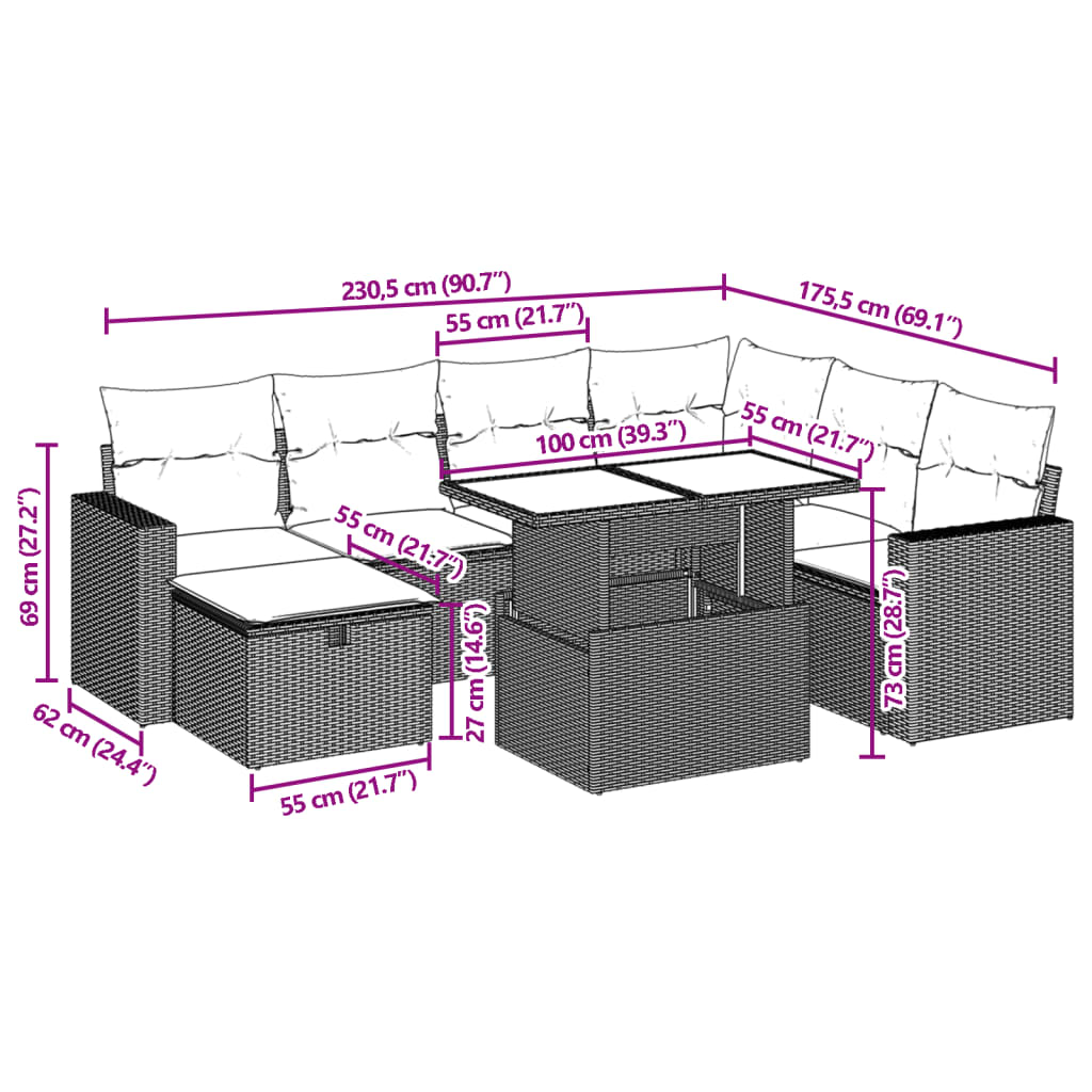 vidaXL 8-Piece Lounge Set with Cushions Poly Rattan Black