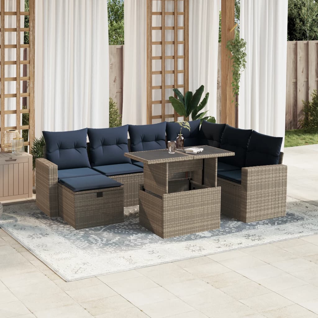 vidaXL 8-piece Garden Sofa Set with Cushions, Grey Poly Rattan