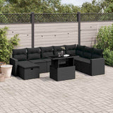 vidaXL 9-delige Loungeset met kussens poly rattan zwart