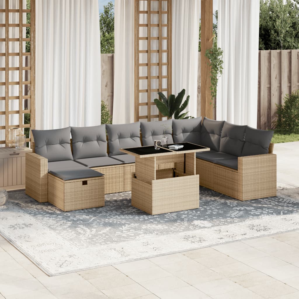 vidaXL 9-delige Loungeset met kussens poly rattan zwart
