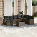 vidaXL 9-delige Loungeset met kussens poly rattan zwart