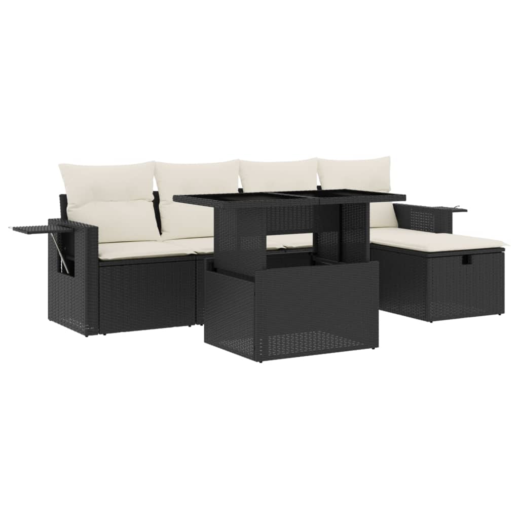 vidaXL 6-delige Loungeset met kussens poly rattan zwart