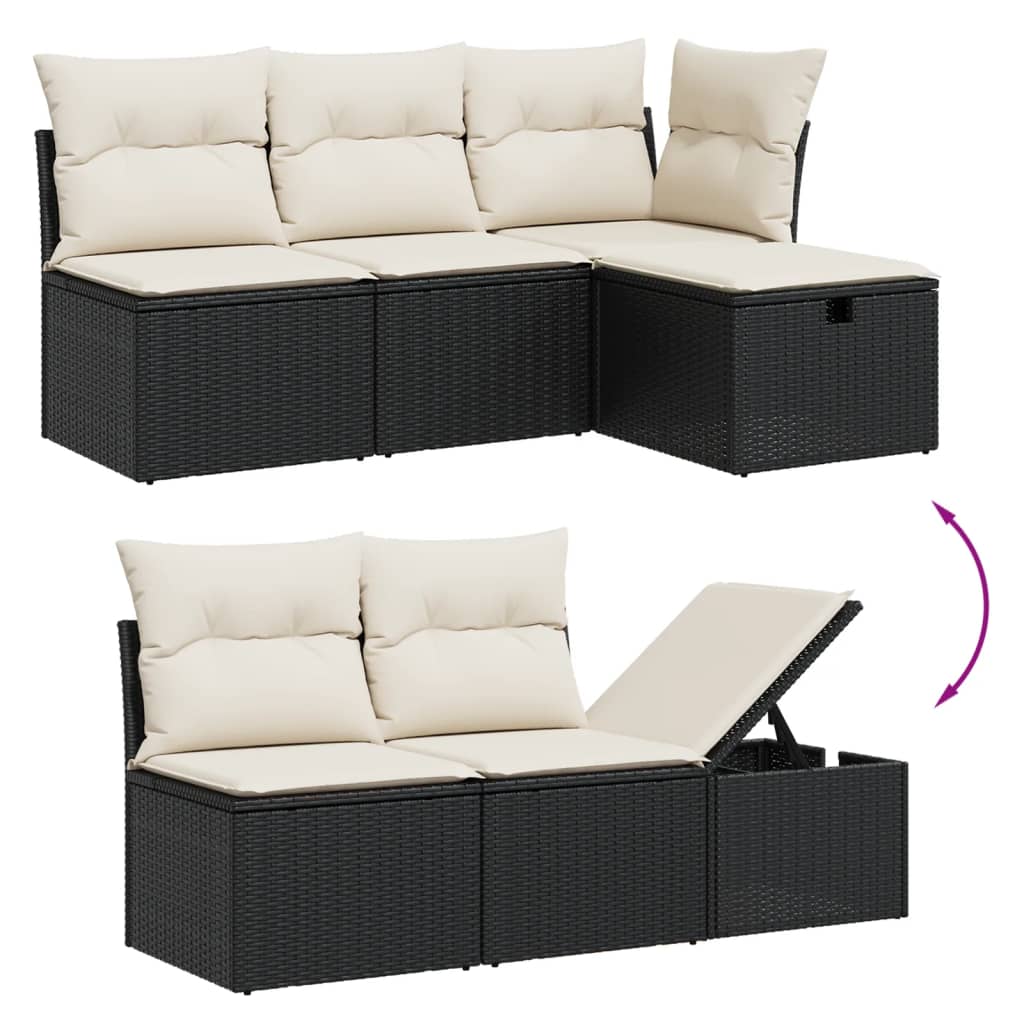 vidaXL 6-delige Loungeset met kussens poly rattan zwart