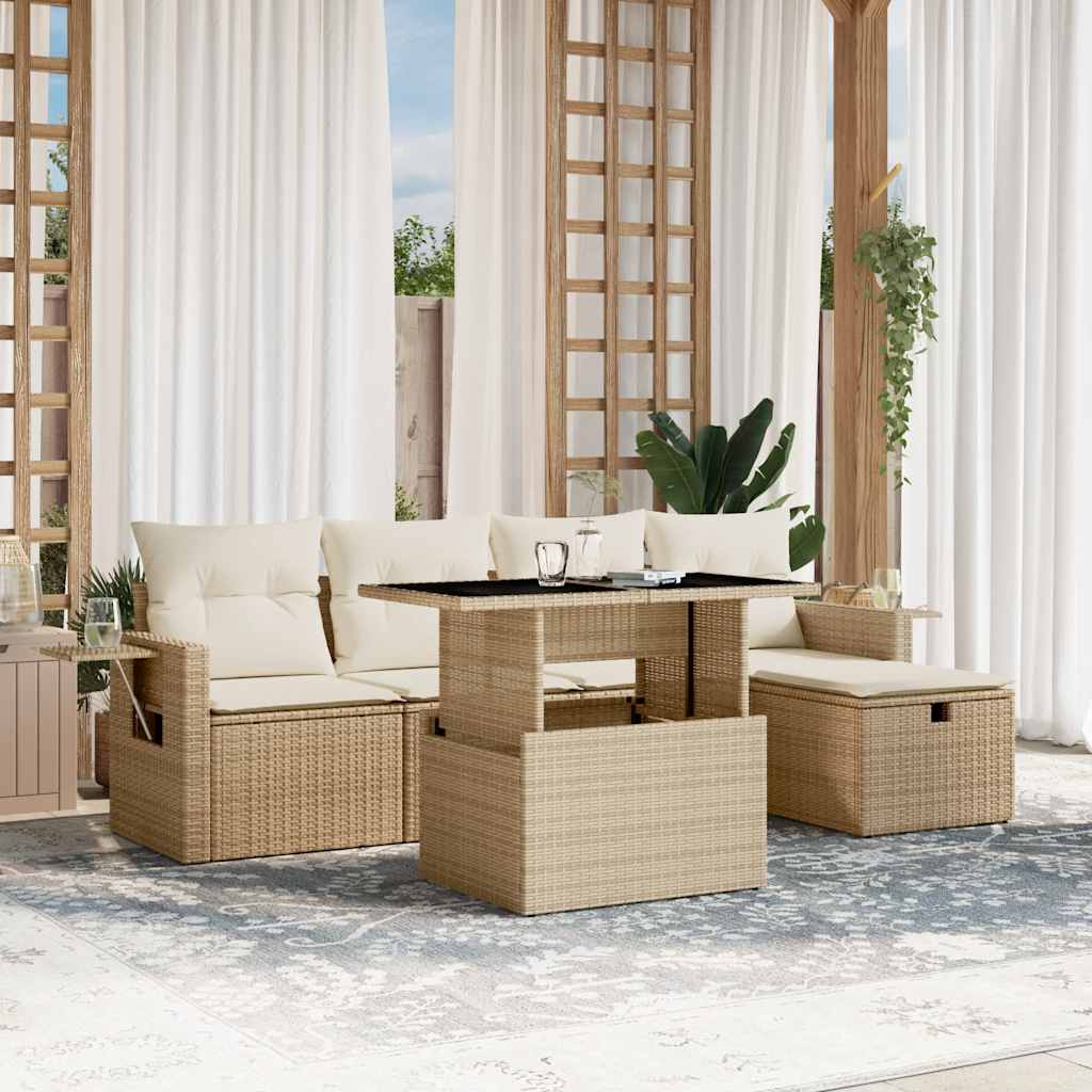 vidaXL 6-delige Loungeset met kussens poly rattan zwart