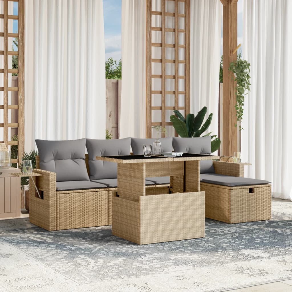 vidaXL 6-delige Loungeset met kussens poly rattan zwart
