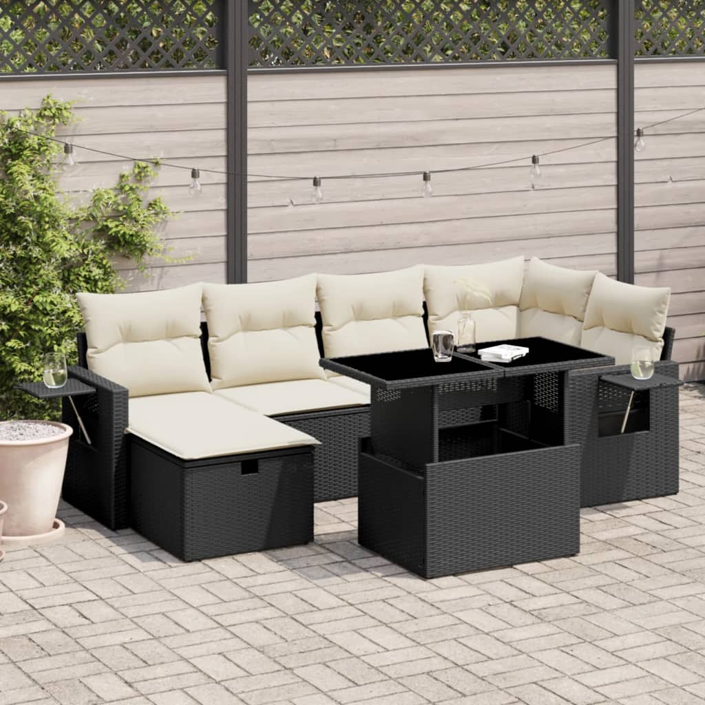 vidaXL 7-Piece Lounge Set with Cushions Poly Rattan Black