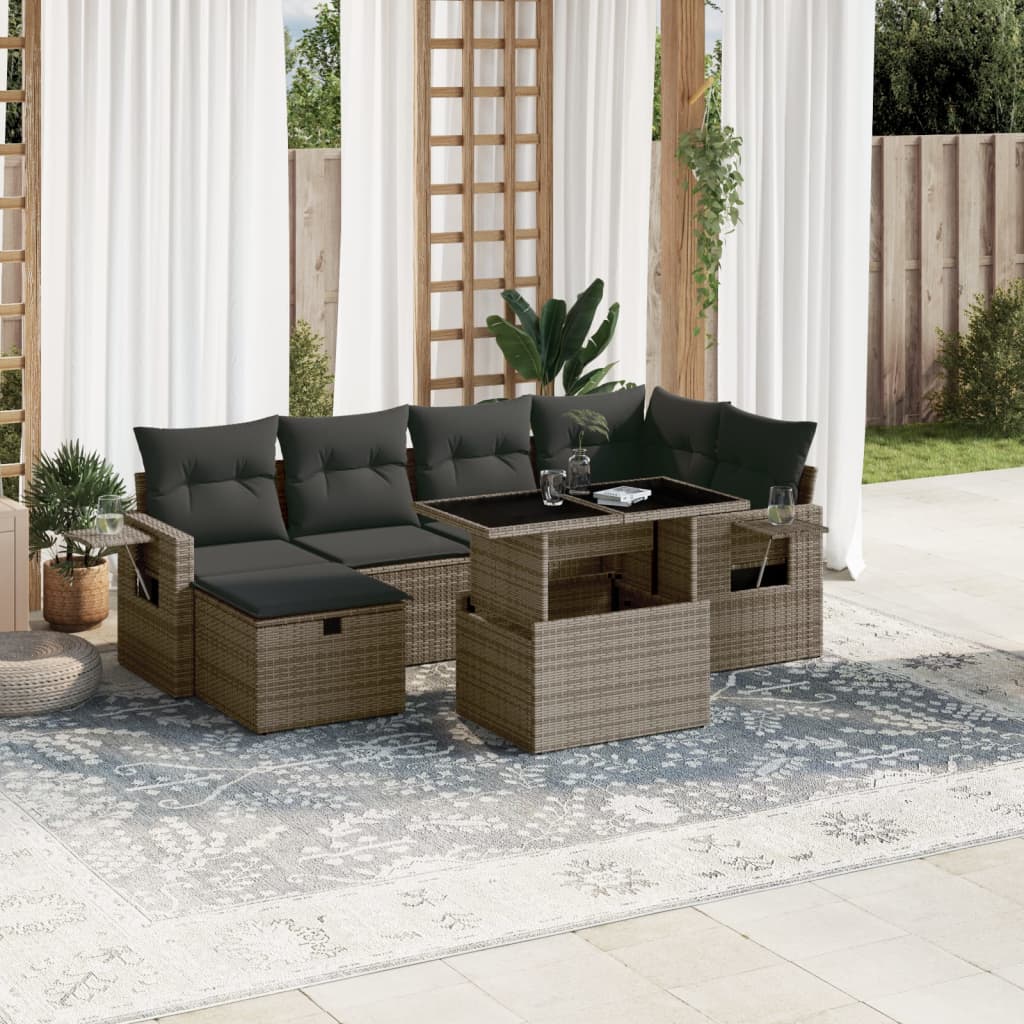 vidaXL 7-Piece Lounge Set with Cushions Poly Rattan Black