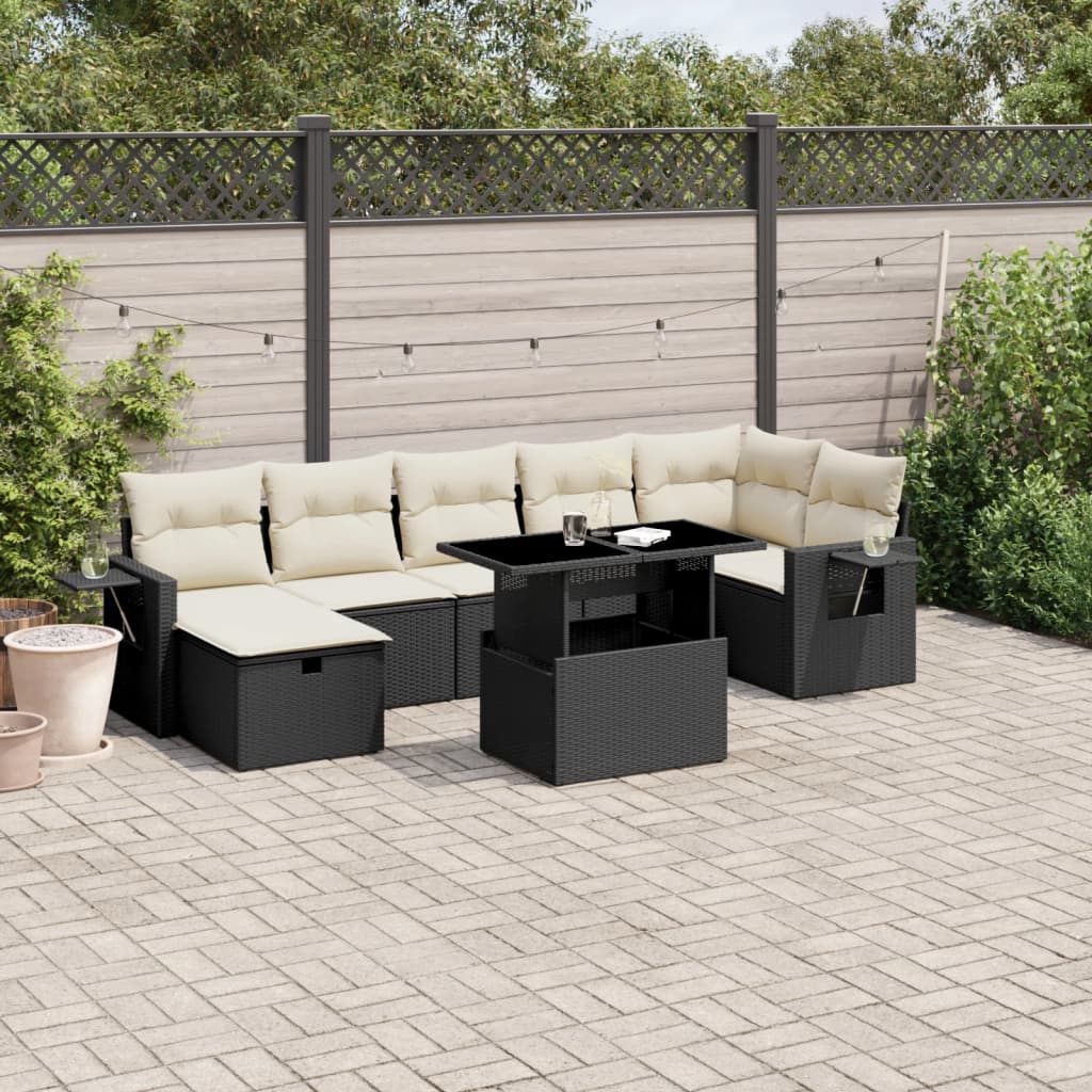 vidaXL 8-Piece Poly Rattan Lounge Set with Cushions Black