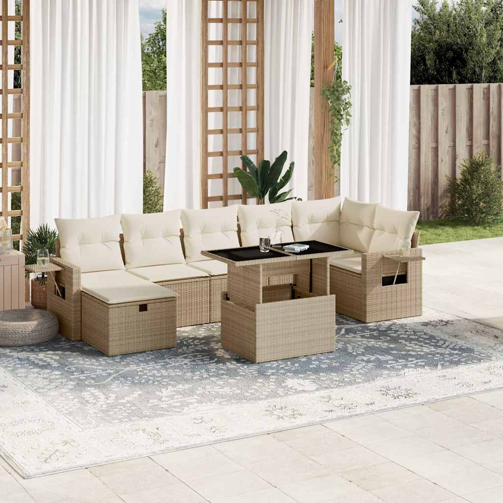 vidaXL 8-Piece Poly Rattan Lounge Set with Cushions Black