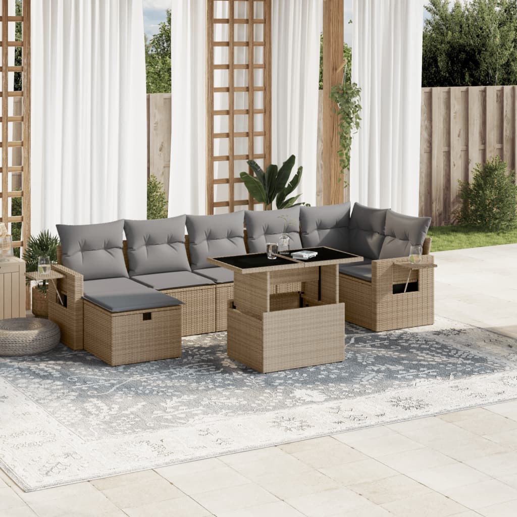 vidaXL 8-Piece Poly Rattan Lounge Set with Cushions Black