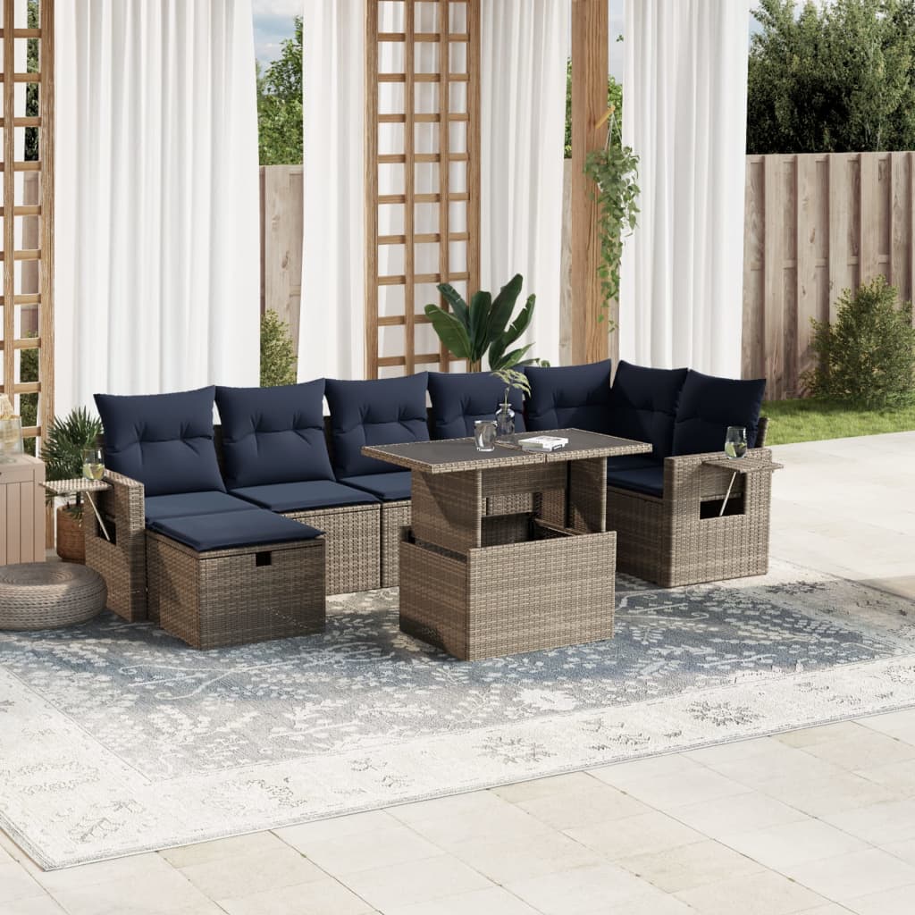 vidaXL 8-delige tuinbankset met kussens, zwart polyrotan