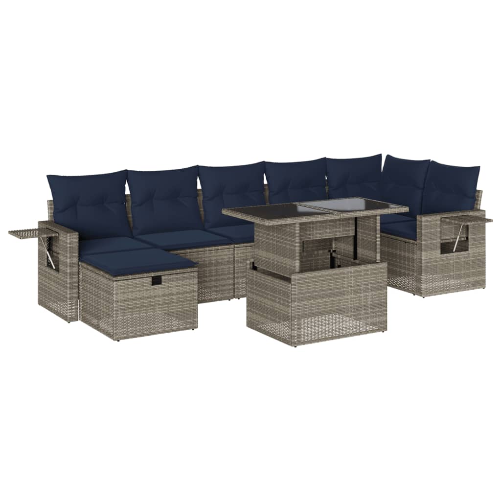 vidaXL 8-delige tuinbankset met kussens, zwart polyrotan