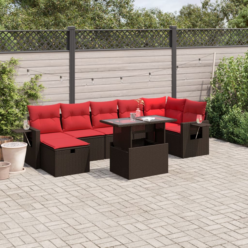 vidaXL 8-delige tuinbankset met kussens, zwart polyrotan