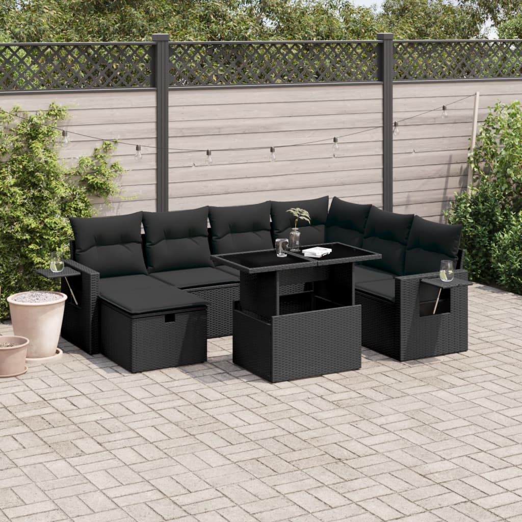 vidaXL 8-piece Lounge Set with Cushions Poly Rattan Black