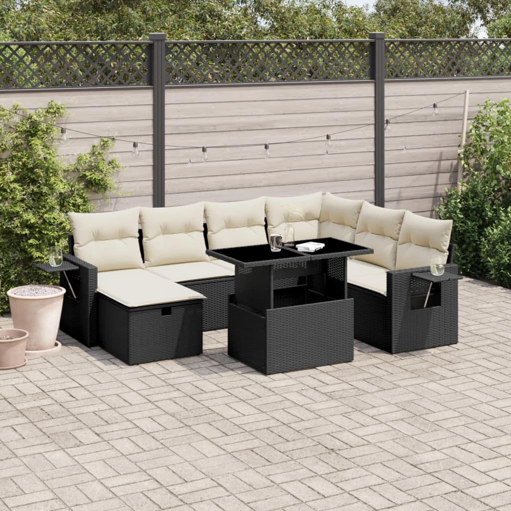 vidaXL 8-piece Lounge Set with Cushions Poly Rattan Black