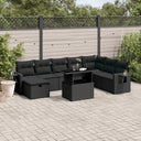 vidaXL 9-delige Loungeset met kussens poly rattan zwart