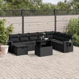 vidaXL 9-delige Loungeset met kussens poly rattan zwart