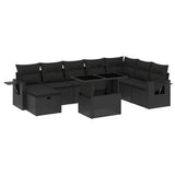vidaXL 9-delige Loungeset met kussens poly rattan zwart