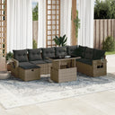 vidaXL 9-delige Loungeset met kussens poly rattan zwart