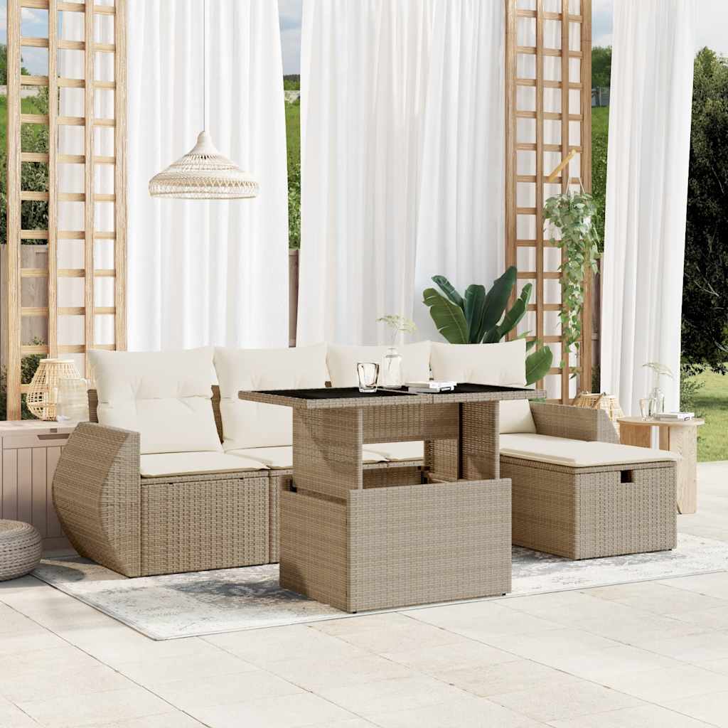 vidaXL 6-delige Loungeset met kussens poly rattan zwart