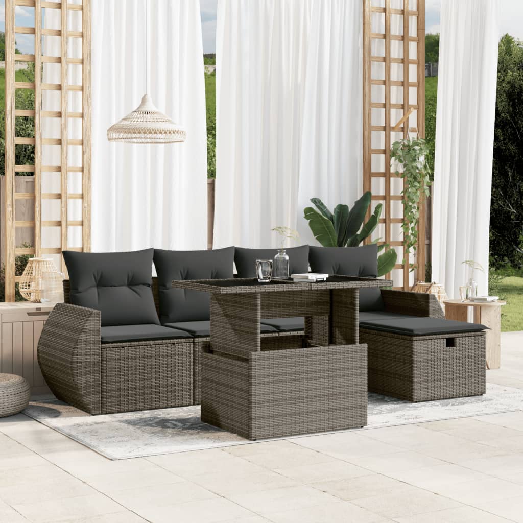 vidaXL 6-delige Loungeset met kussens poly rattan zwart