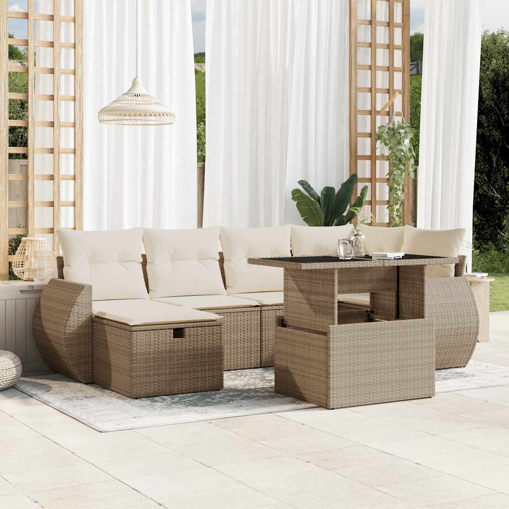 vidaXL 7-delige Loungeset met kussens poly rattan zwart