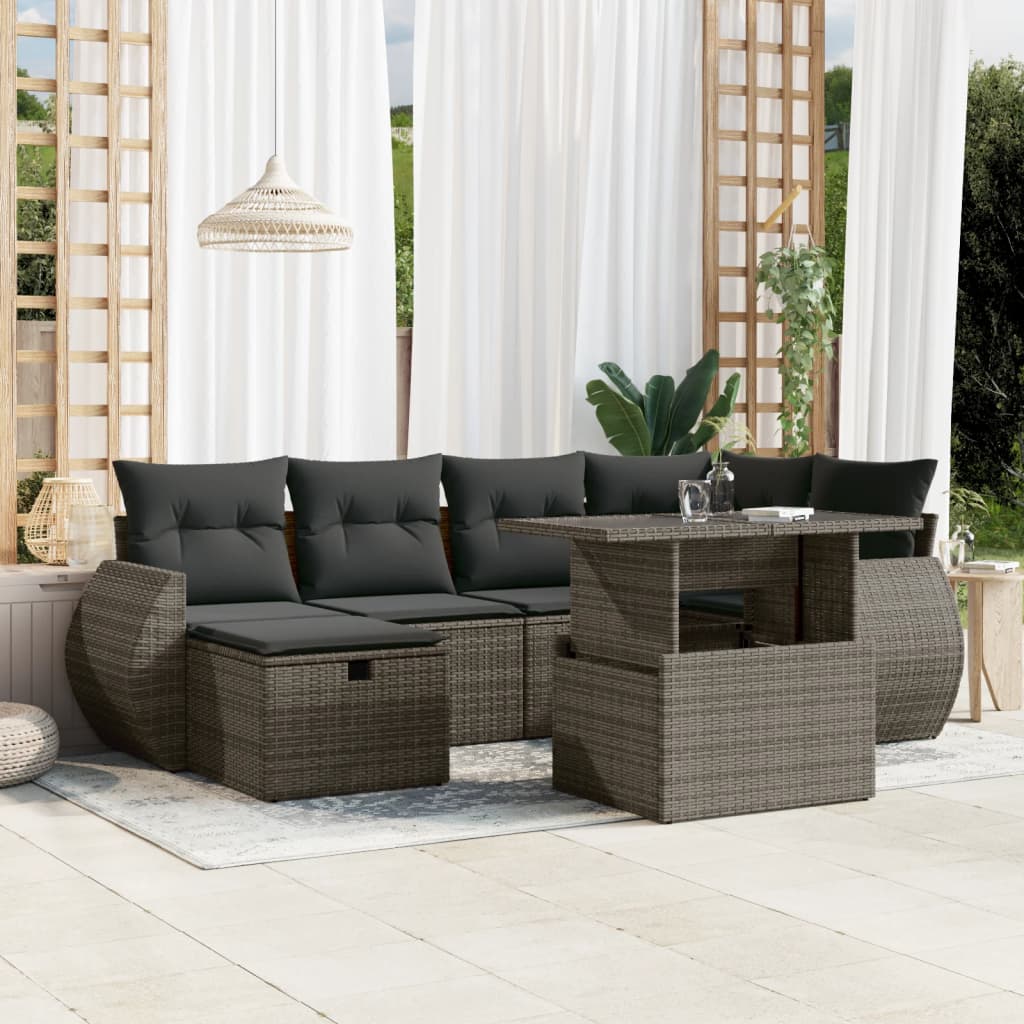 vidaXL 7-delige Loungeset met kussens poly rattan zwart