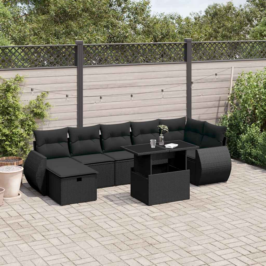 vidaXL 8-Piece Poly Rattan Lounge Set with Cushions Black