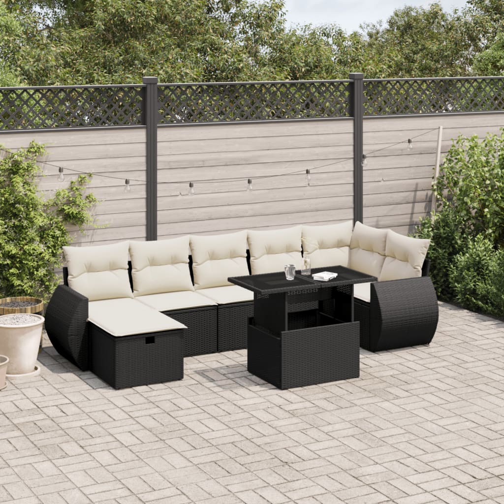 vidaXL 8-Piece Poly Rattan Lounge Set with Cushions Black