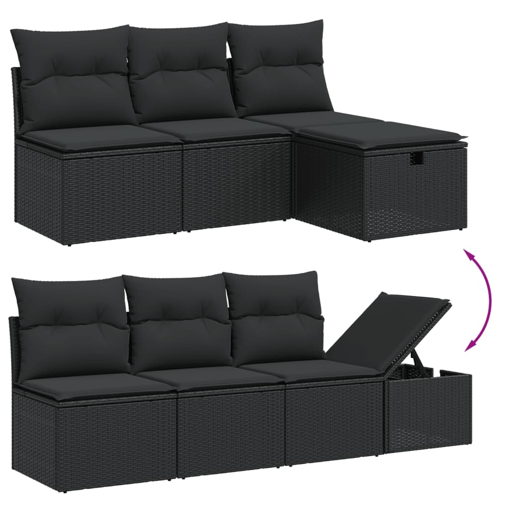 vidaXL 8-Piece Poly Rattan Lounge Set with Cushions Black